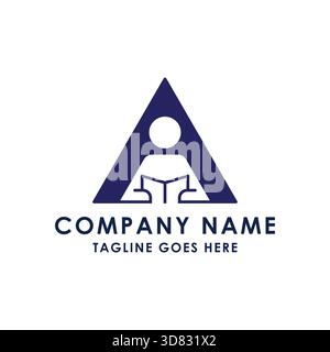 Triangle House with Abstract Human People Reading Book for Study Library Icon Symbol Illustration Logo Design Vector Stock Vector