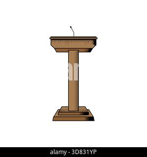 Simple Minimalist Isolated Wooden Speech Podium with Microphone for conference debate or presentation Illustration Vector Stock Vector