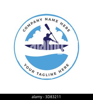 Silhouette of a man paddling in a canoe or kayak for a river kayaking badge emblem design Stock Vector