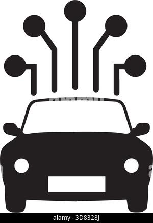 Simple icon of a car connecting to a network, representing concepts like smart vehicles Stock Vector