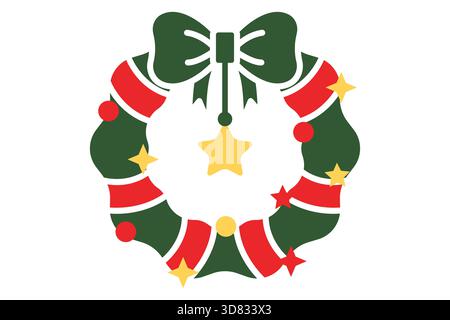 Christmas wreath icon. solid icon style. icon related to christmas. christmas elements vector illustration Stock Vector