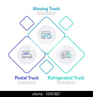 Three types of trucks infographic 3 steps Stock Vector