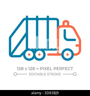 Fire truck pixel perfect two color line icon Stock Vector