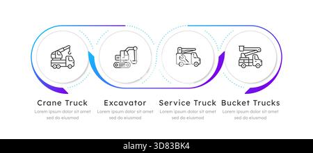 Four types of heavy machinery infographic 4 steps Stock Vector