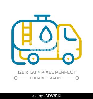 Garbage transportation truck pixel perfect two color line icon Stock Vector
