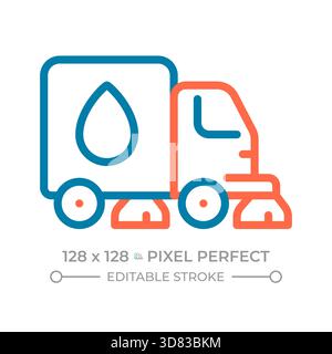 Street sweeper pixel perfect two color line icon Stock Vector