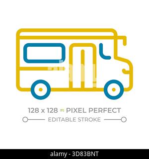 School bus pixel perfect two color line icon Stock Vector