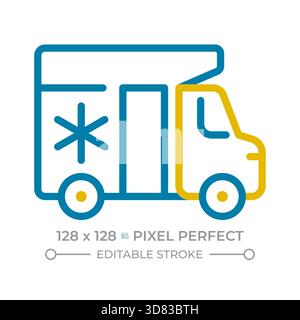 Refrigerated delivery truck pixel perfect two color line icon Stock Vector