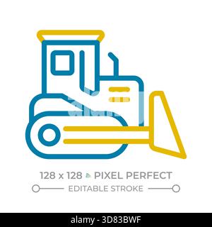 Bulldozer pixel perfect two color line icon Stock Vector