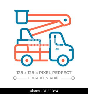 Bucket truck pixel perfect two color line icon Stock Vector