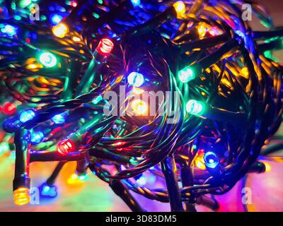 Colorful decorative lights. Christmas lights background Stock Photo