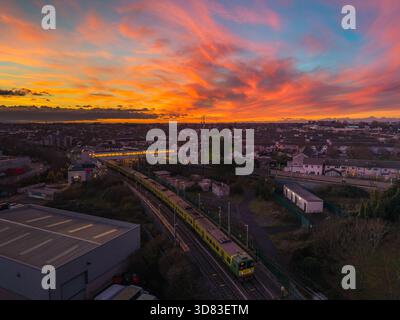 Colourful sunset sky over Howth Junction & Donaghmede station Stock ...