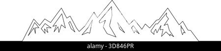 Minimal line art of jagged mountain peaks. Simple outline ridge design for outdoor trekking, adventure, climbing and alpine travel branding projects Stock Vector