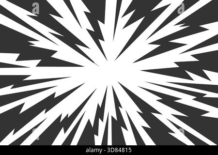 Thunder effect comic background. Radial anime burst and flashes. Vector speed lines cartoon graphic frame. Manga flashes and bolts concentric abstract Stock Vector