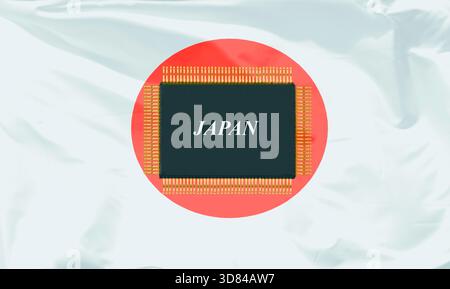 Image of a microchip with the word "JAPAN" in the center. Stock Photo