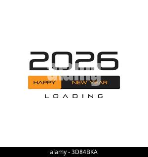 2026 Happy New Year loading progress bar design with modern typography, festive countdown theme and futuristic celebration style for holiday visuals. Stock Vector