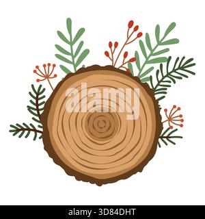 Christmas signs with wintery, festive decor. Wooden round sign in a flat style Stock Vector