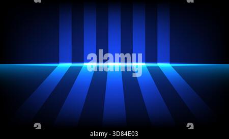 Vertical blue light columns casting long shadows across a digital surface, creating a modern sci fi atmosphere Stock Vector