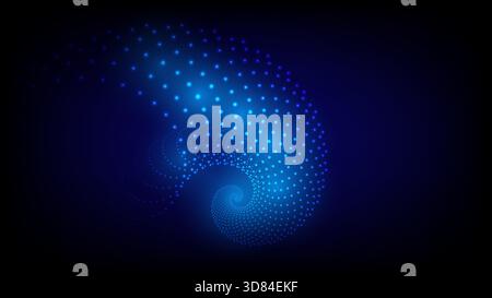 Abstract blue spiral of glowing dots forming a dynamic futuristic pattern on a dark background Stock Vector
