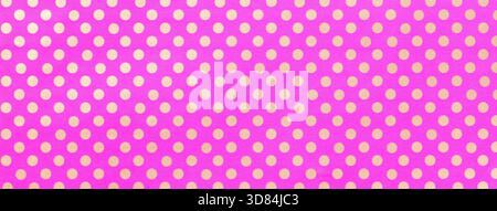 Light purple background from wrapping paper with golden polka dot pattern. Texture of magenta dotted backdrop. Stock Photo