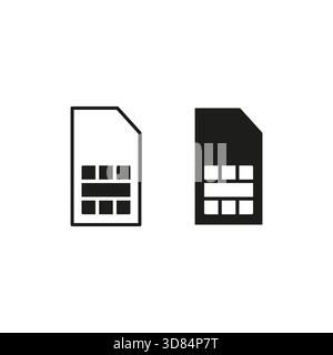 Two SIM card icons. Mobile phone element. Outline solid Vector set. Technology graphic object. EPS 10. Stock Vector