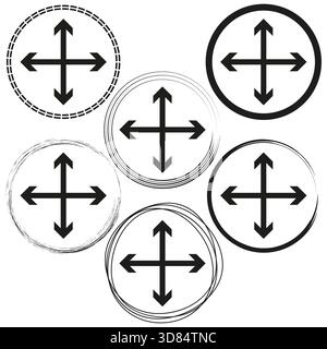 Four circle icons. Direction arrow symbol. Simple outline Vector set. Abstract round element. EPS 10. Stock Vector