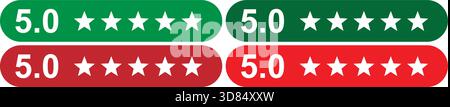 Five Star Rating Badge with 5.0 Score for Reviews and Feedback Stock Vector