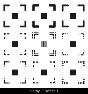 Focus frame icons. Corner element set. Geometric shape Vector. Black white graphic. EPS 10. Stock Vector