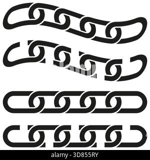 Chain link set. Curved straight segments. Interlocking form Vector. Metal element collection. EPS 10. Stock Vector