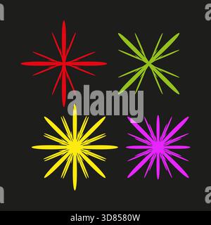 Abstract line bursts. Star element set. Colorful explosion Vector. Dark background graphic. EPS 10. Stock Vector