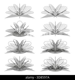 Abstract floral forms. Line petal arrangement. Scientific diagram Vector. Geometric growth shape. Stock Vector