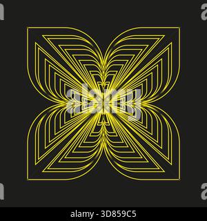 Abstract line pattern. Yellow geometric Vector. Square flower design. Mandala shape art. Stock Vector