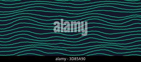 Line grid pattern background with green rough wavy lines on dark navy in y2k style. Striped pattern with rough wavy details Stock Vector