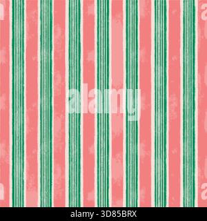 Vertical grunge painted stripes seamless pattern in pink and green colors Stock Vector