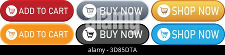 Set of Ecommerce Buttons with Add to Cart Buy Now and Shop Now Labels Stock Vector