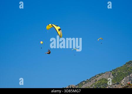 Paragliding in the city of Oludeniz. Turkey Stock Photo