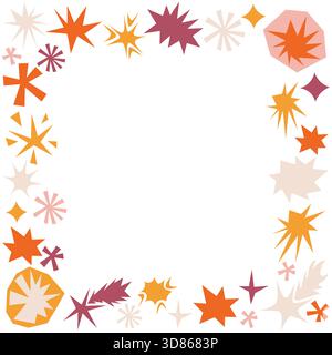 Colorful square frame with quirky cut stars, shapes and collage-style elements. Bright hand-drawn border for greeting card, fun banner, cute poster or Stock Vector