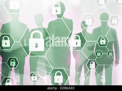 Secure structured business concept with locked elements and cybersecurity protection. Stock Photo