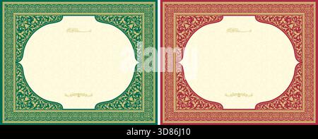 Elegant Islamic Certificate Border Frame in Green and Red Design Stock Vector