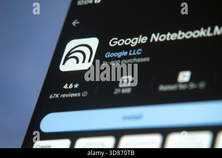 Google NotebookLM app interface visible on a mobile device in dark mode Stock Photo