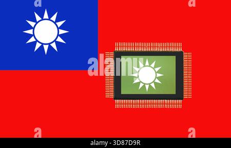 Republic of China flag overlaid on a PC microchip. Stock Photo