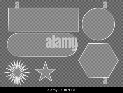 Set of transparent glass vector shapes with reflections and borders Stock Vector