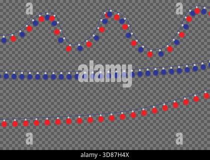 Decorative red and blue string lights on transparent background Stock Vector