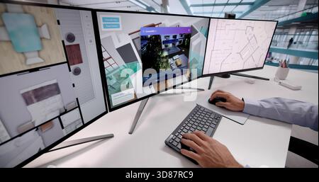 Designing A 3D Plan For Intruder Detection In An Office. Stock Photo