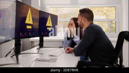 Computer Software Problem Leads To Hacker Breach On Blue Screen. Stock Photo