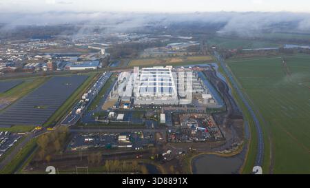 Aerial: Winschoten Data Center and AI Computing Demand. Stock Photo