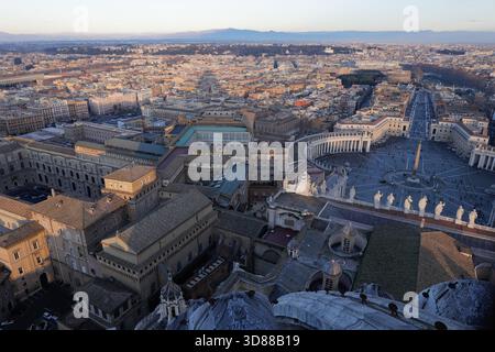 Rome, Italy - January 11, 2024: St. Peter's Square as seen from the dome of the Basilica at sunset. Stock Photo