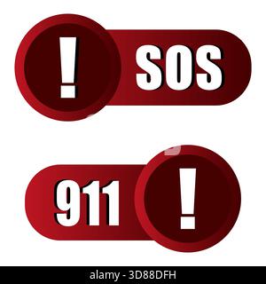 SOS emergency icon. Nine eleven button. Two rescue buttons. Vector alert signs. Stock Vector