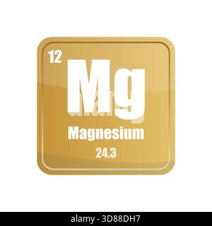 Magnesium chemical element tile. Atomic number twelve. Mg sign Vector icon. Gold yellow square shape. Stock Vector