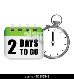 Countdown stopwatch calendar. Two 2 days. Time management vector. White background Stock Vector